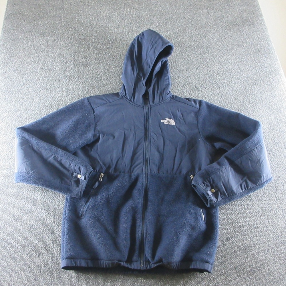 The North Face Jacket Boys XL Blue Hooded Fleece Full Zip‎ Outdoor Hiking Trail